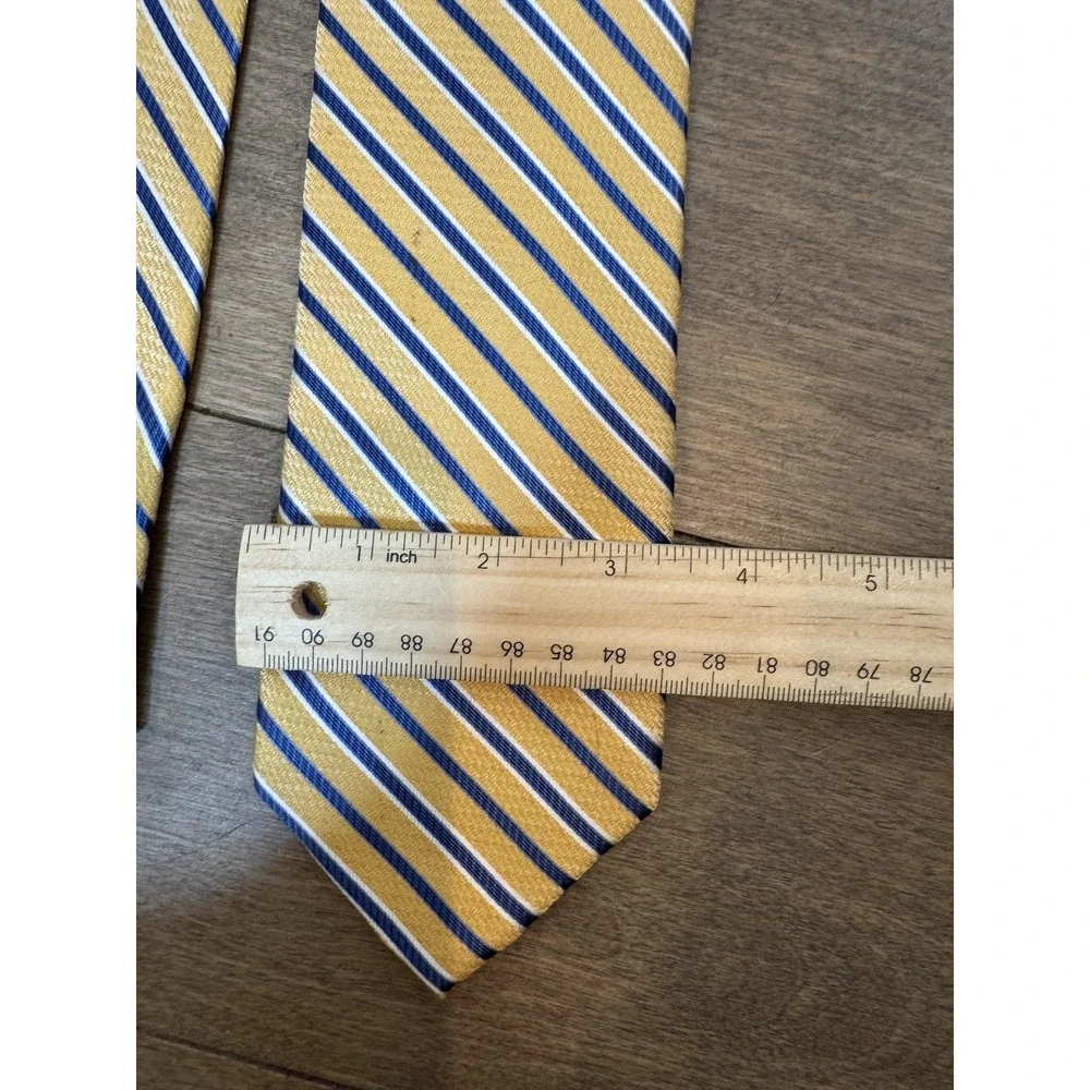 Haines & Bonner Tie Mens One Size Yellow Blue Striped Silk Woven Handmade London